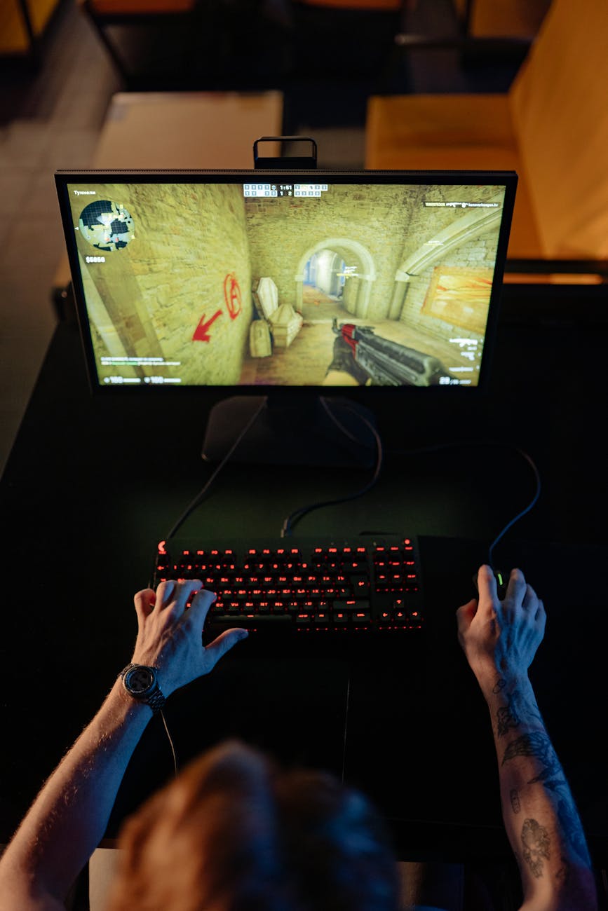 a person playing a video game in a computer